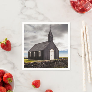 Serviette En Papier L'Église Noire De Budir, Islande