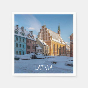 Serviette En Papier L'église Saint-Pierre en hiver à Riga, Lettonie