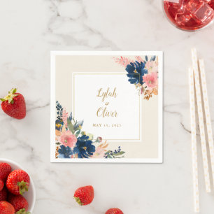 Serviette En Papier L'élégance sauvage   Navy Blush & Gold Mariage
