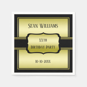 Serviette En Papier L'Elégant Homme's Gold & Black Birthday