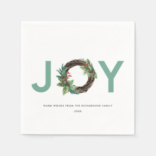 SERVIETTE EN PAPIER L'ÉLÉGANTE HOLLY BERRY RED GREEN JOY WREATH NOËL