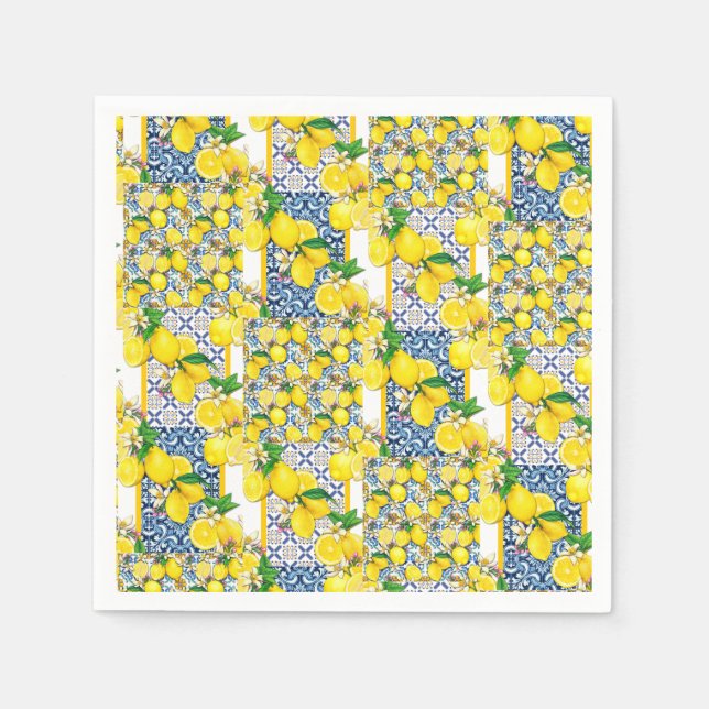 Serviette En Papier Lemon Portuguese Azulejo Mediterranean Santorini  (Devant)