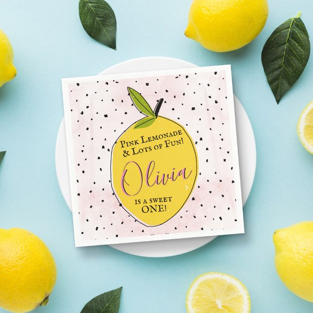 Serviette En Papier Lemonade rose moderne 1er anniversaire (Créateur téléchargé)