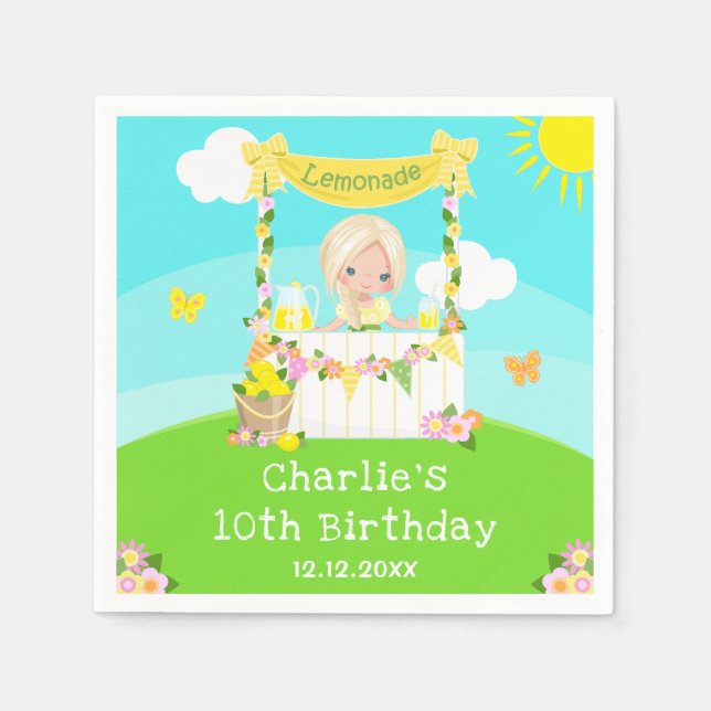 Serviette En Papier Lemonade Stand Anniversaire Blonde Hair Girl (Devant)