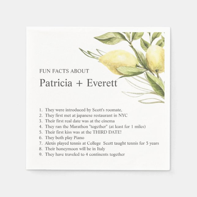 Serviette En Papier Lemond et feuille FUN FACT MARIAGE (Devant)