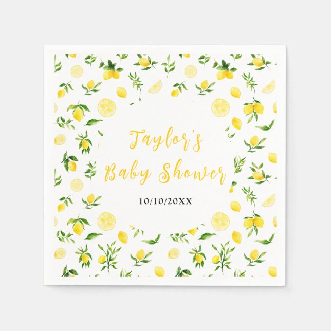 Serviette En Papier Lemons and Foliage Baby Shower (Devant)