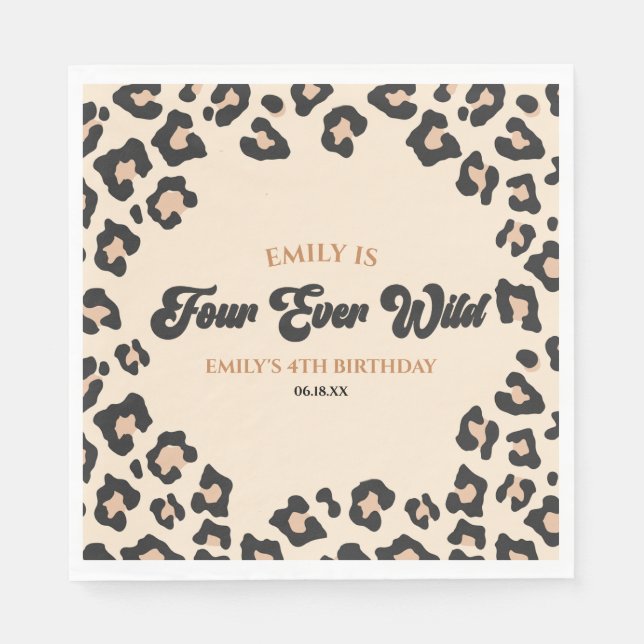 Serviette En Papier Leopard Cheetah Four Ever Wild 4ème anniversaire (Devant)