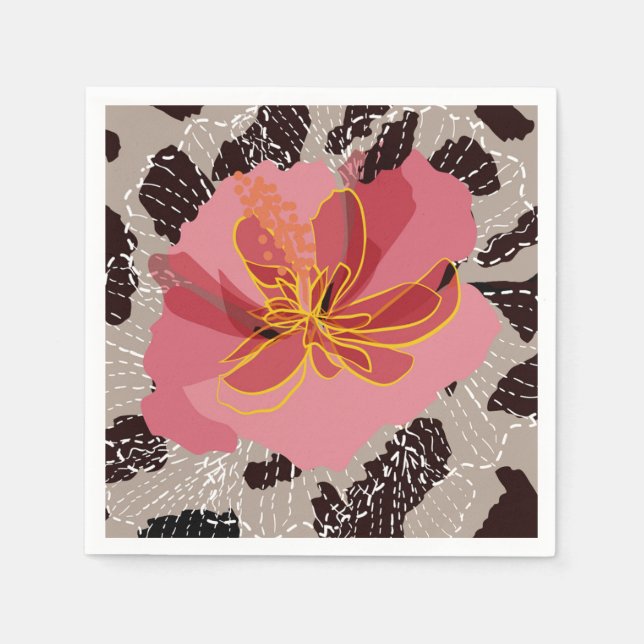 Serviette En Papier Léopard Poster de animal Floral (Devant)