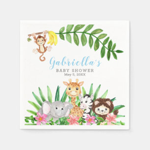 Serviette En Papier Les animaux de Safari mignons   Blue Baby Boy Douc
