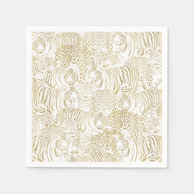 Serviette En Papier Les animaux de tigres léopards d'or (Devant)