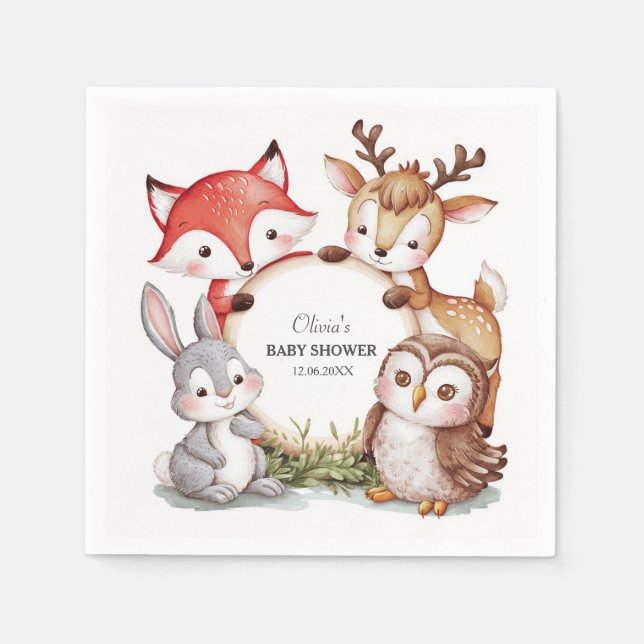 Serviette En Papier Les animaux des bois Baby shower mignon (Devant)