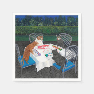 Serviette En Papier Les chats qui jouent au Mahjong dans le jardin