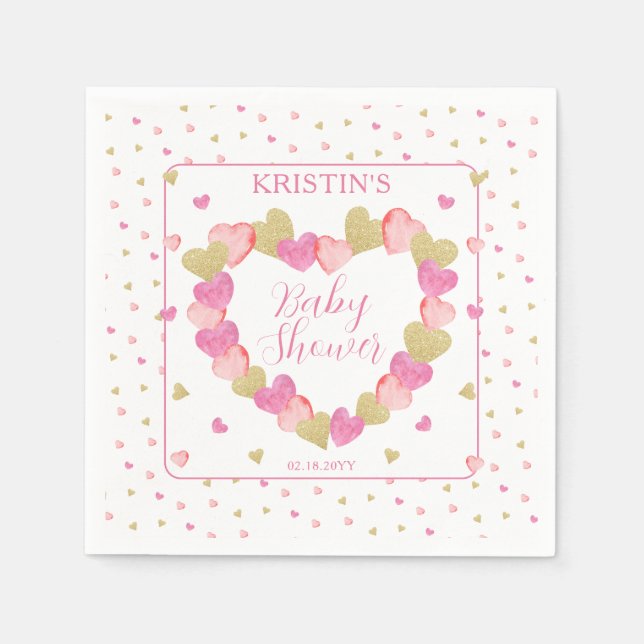 Serviette En Papier Les Coeurs Roses Serrent Un Petit Baby shower Amou (Devant)