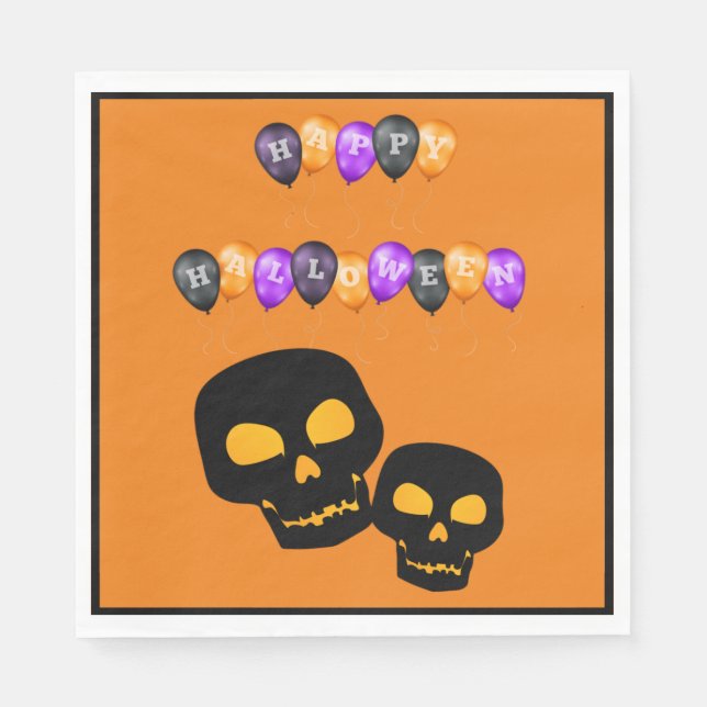 Serviette En Papier Les crânes noirs Joyeux Ballons d'Halloween (Devant)