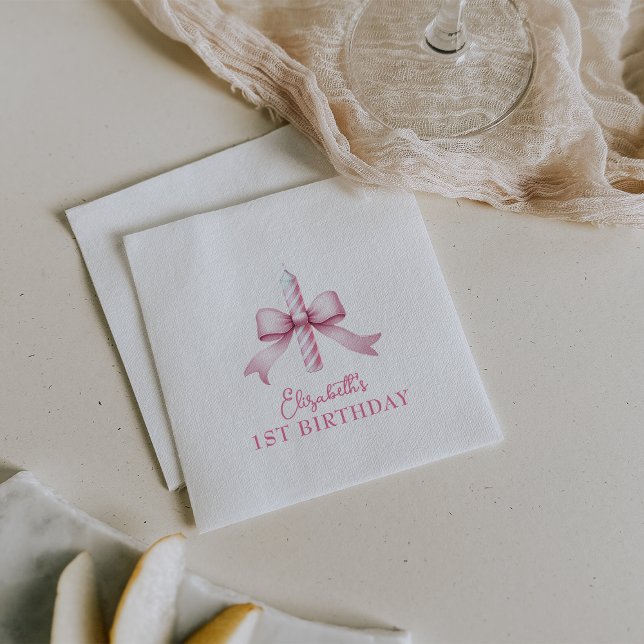 Serviette En Papier Les Filles De Bow Rose Voulaient Être Un 1Er Anniv (Pink Bow Girls Just Wanna Be One 1st Birthday Napkins)