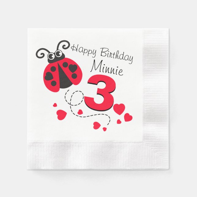 Serviette En Papier Les filles nommées 3ème anniversaire rouge coccine (Devant)