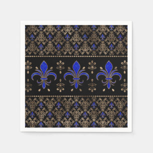 Serviette En Papier Les Lapils de luxe Lazuli et or Fleur de lis ornem