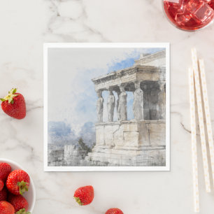 Serviette En Papier Les ruines des sites antiques aquarelles à Athènes