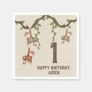 Serviette En Papier Les singes mignons 1er anniversaire de l'enfant