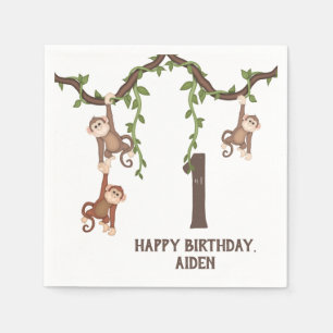 Serviette En Papier Les singes mignons 1er anniversaire de l'enfant