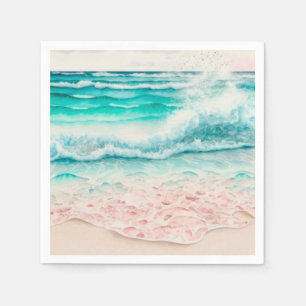 Serviette En Papier Les vagues de plage roses