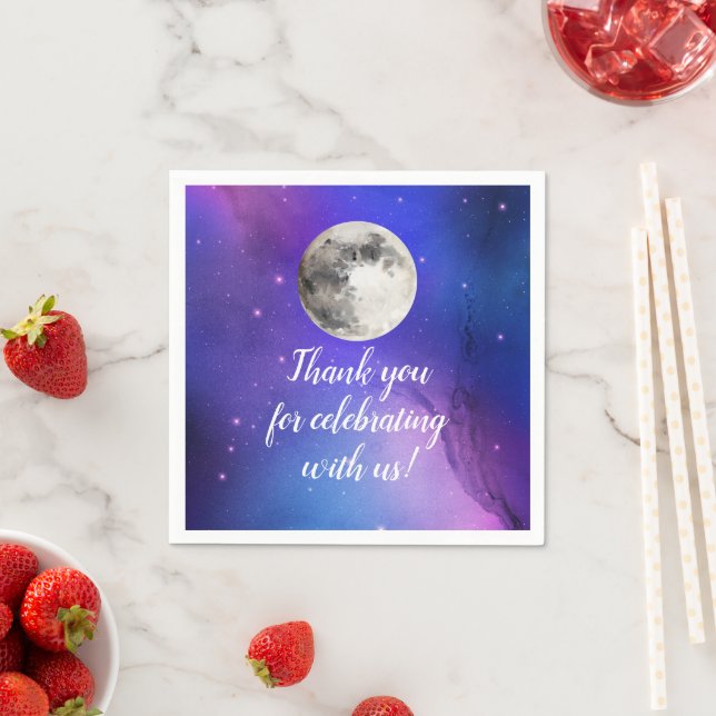 Serviette En Papier L'Espace Extérieur Violet Étoiles Sur La Lune Céle (En situation)