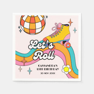 Serviette En Papier Let's Roll Retro Roller Skating Girl Birthday 