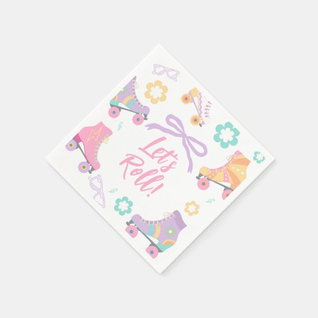 Serviette En Papier Lets Roll Roller Skate Retro Girl Birthday Pastel (Coin)