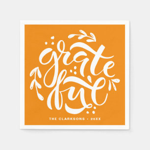 Serviette En Papier Lettré à la main Grateful Orange Thanksgiving