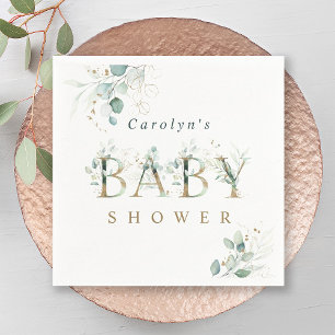 Serviette En Papier LETTRE BOtanique D'OR Eucalyptus Baby shower