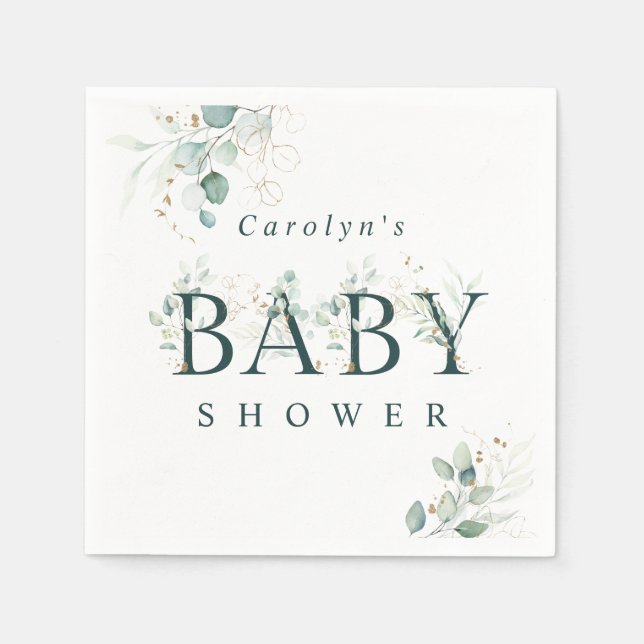 Serviette En Papier LETTRE BOtanique VERTE Eucalyptus Baby shower (Devant)