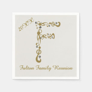 Serviette En Papier Lettre d'or de la Réunion familiale F Élégant Mono