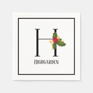 Serviette En Papier Lettre Holiday Holly Monogramme H Papier personnal
