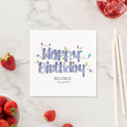 Serviette En Papier Lettré main Dusty Bleu Joyeux anniversaire