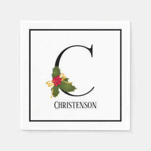 Serviette En Papier Lettre Monogramme C Holiday Holly Papier personnal