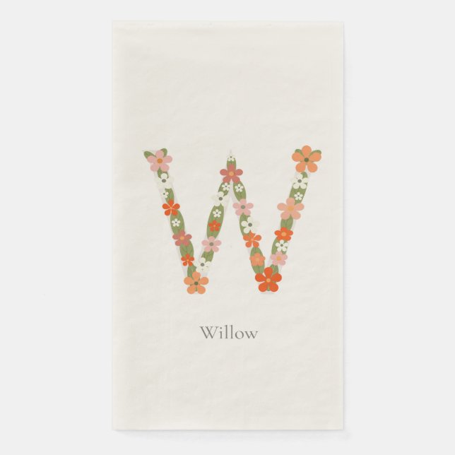 Serviette En Papier Lettre monogramme de l'alphabet floral " W" (Devant)