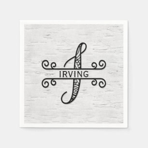 Serviette En Papier Lettre monogramme I avec nom de famille