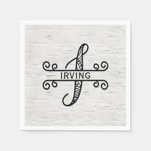 Serviette En Papier Lettre monogramme I avec nom de famille (Devant)