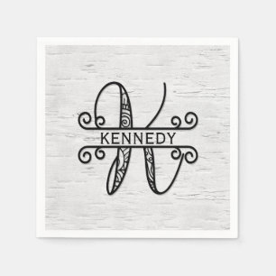 Serviette En Papier Lettre monogramme K avec nom de famille