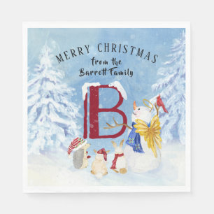 Serviette En Papier Lettre monographie B Angel Snowman Joyeux Noël