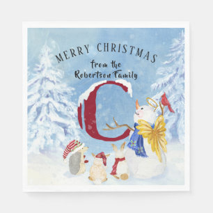 Serviette En Papier LETTRE MONOGRAPHIQUE C Snown Noël Angel Snowman