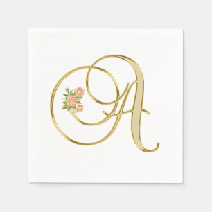 Serviette En Papier LETTRE MONOGRAPHIQUE Florale DE couleur or A