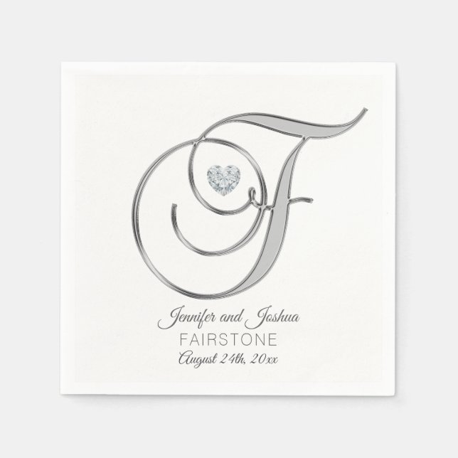 Serviette En Papier LETTRE MONOGRAPHIQUE PERSONNALISÉE F Mariage argen (Devant)