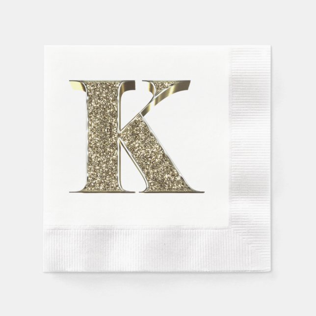 SERVIETTE EN PAPIER LETTRE MONOMOBILE K INITIAL ÉCLAIRÉE D'OR (Devant)