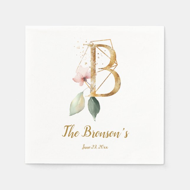 Serviette En Papier Lettre stylisée B Mariage Floral Napkins (Devant)