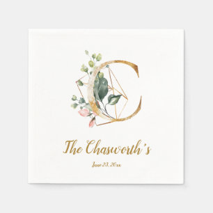 Serviette En Papier Lettre stylisée C Mariage Floral Napkins