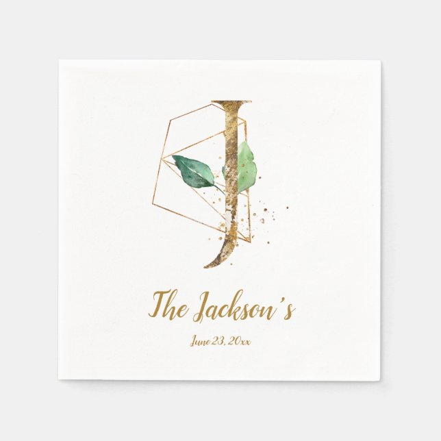 Serviette En Papier Lettre stylisée J Mariage Floral serviettes (Devant)