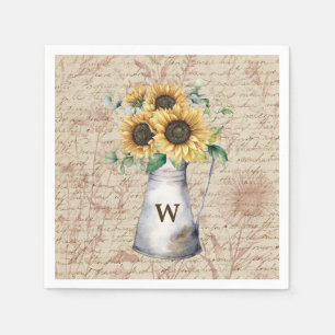 Serviette En Papier Lettre Vintage Monogramme tournesol rustique