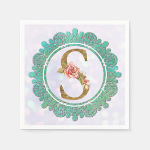 Serviette En Papier Lettres Initiales De Monogramme Doré Élégant Avec