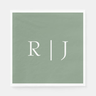 Serviette En Papier Lettres Initiales Monogramme Vert Sage Mariage